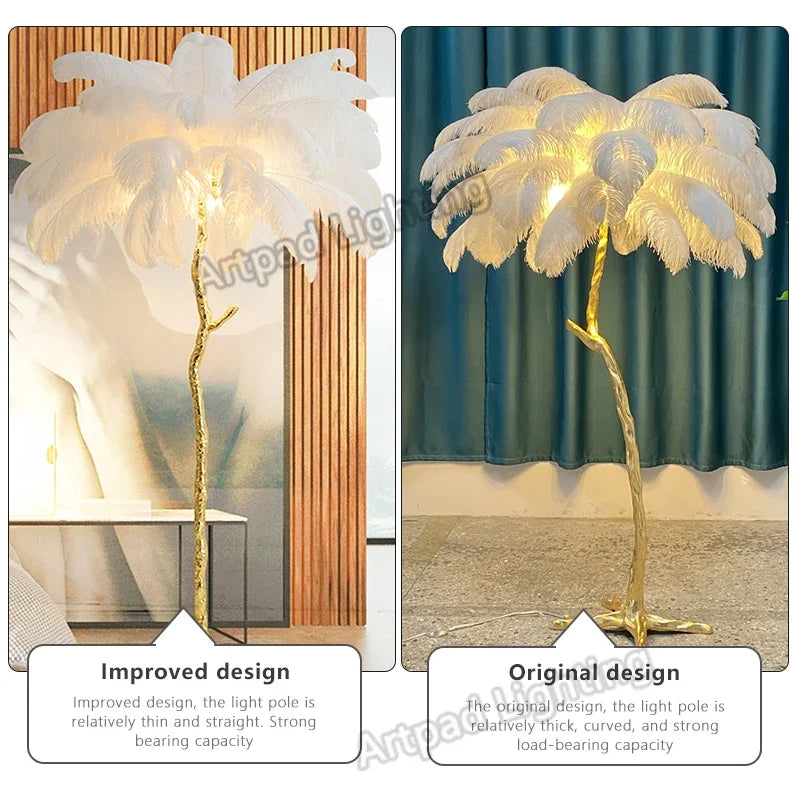 Afralia™ Ostrich Feather Floor Lamp Modern LED Light Fixtures Living Room Bedroom