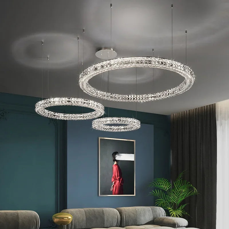 Afralia™ Modern Crystal Chandelier Chrome Golden Round Pendant Lights