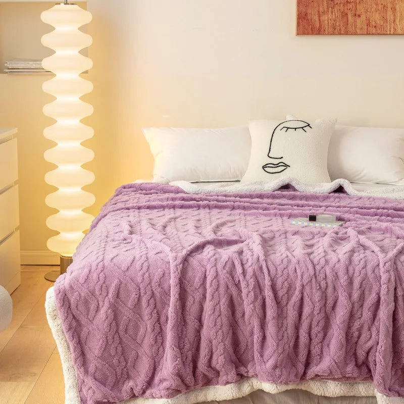 Afralia™ Striped Jacquard Taffeta Lamb Fleece Blanket: Cozy Multi-Functional Shawl for All Seasons