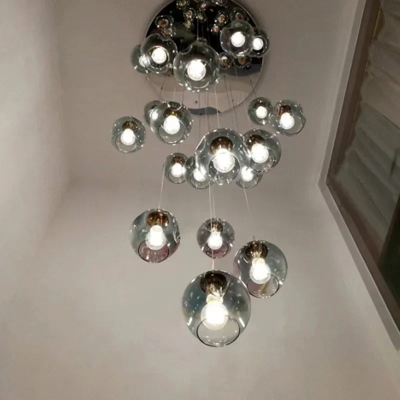 Afralia™ Rotating Stairwell LED Chandelier Glass Ball Modern Minimalist Nordic Long Chandelier
