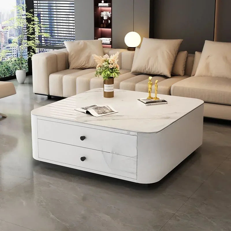 Solid Wood Square Coffee Table with Drawer by Afralia™ - Modern Italian Design