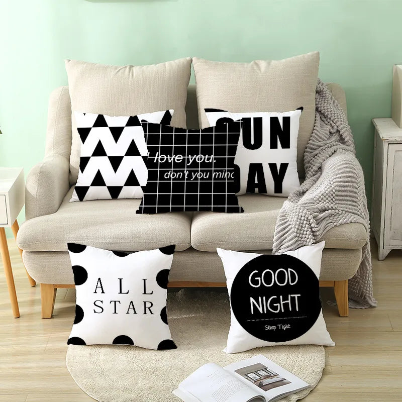 Afralia™ Black Geometry Letters Print Cushion Cover for Home Decor & Office