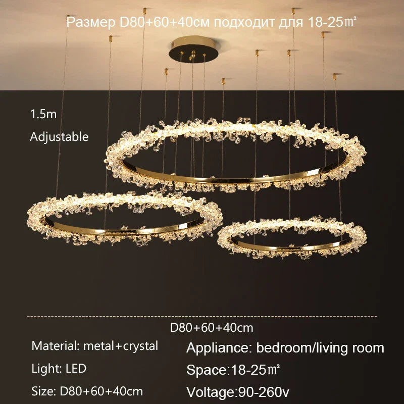 Afralia™ Crystal Ring Pendant Light for Modern Living Room, Dining, Bedroom - French Light Luxury