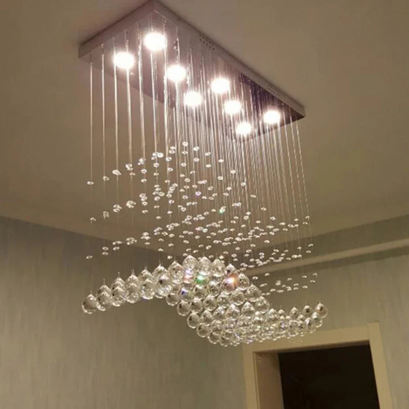 Afralia™ Crystal LED Chandelier: Stylish Rectangle Pendant Light for Home, Office, and Cafe
