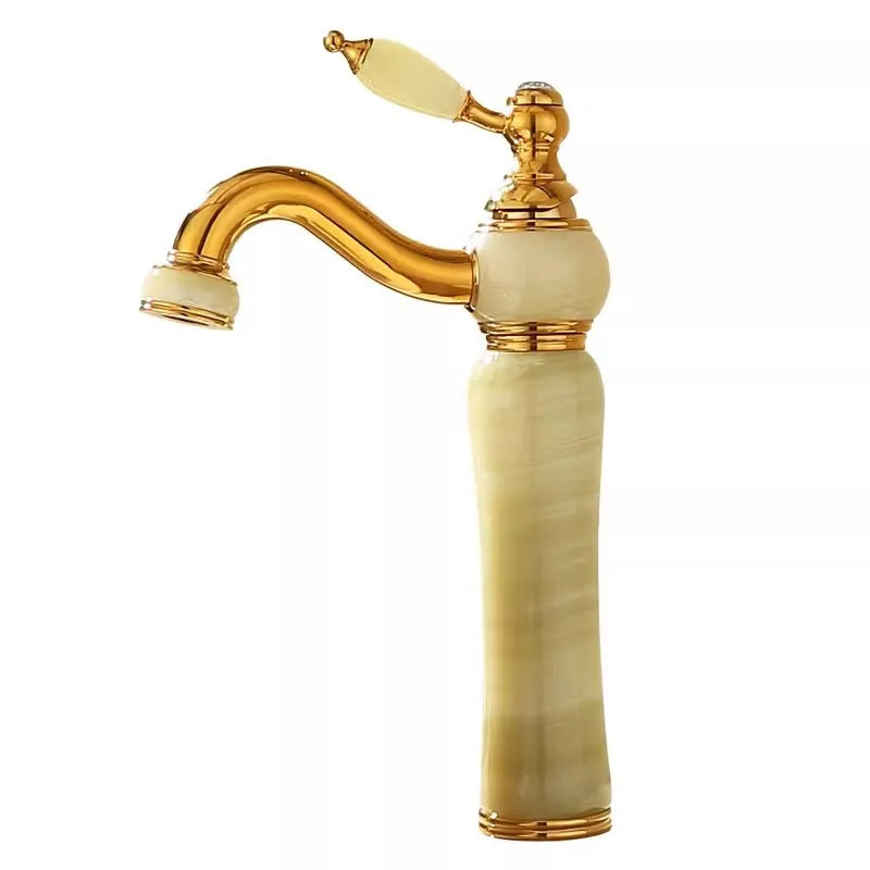 Afralia™ Gold Jade Brass Bathroom Basin Faucet | Deck Mounted Hot Cold Water Mixer