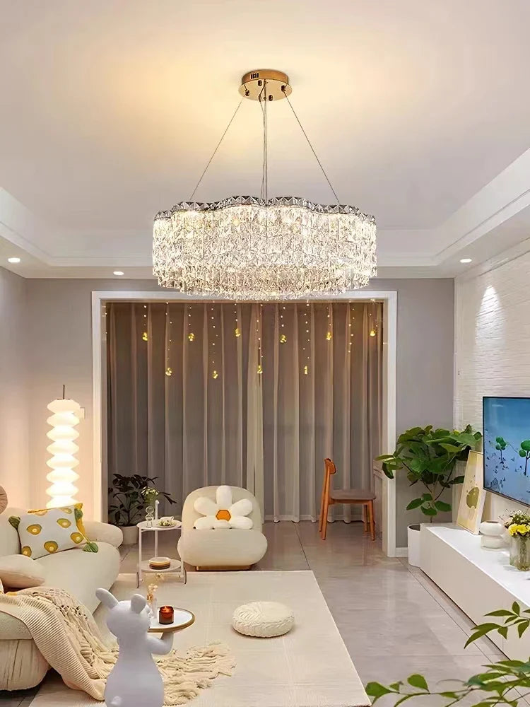 Afralia™ Nordic K9 Crystal Chandelier LED Ceiling Pendant Light Luxury Design for Living Room and Bedroom