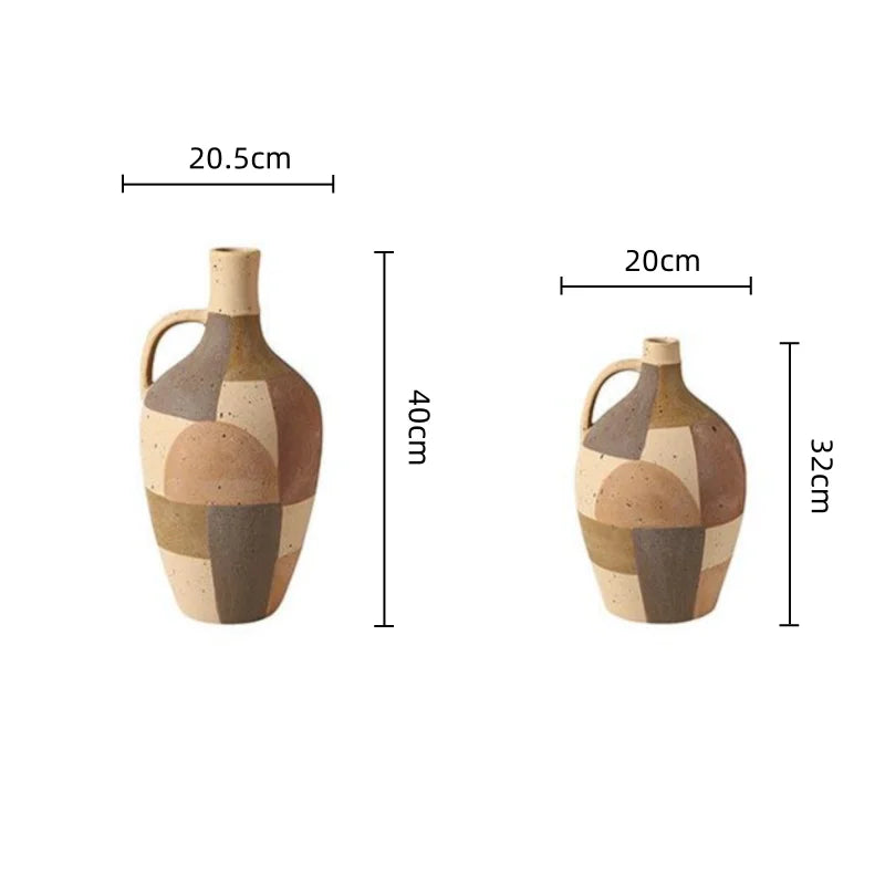 Afralia™ Checkered Color-blocked Ceramic Vase with Geometric Handle