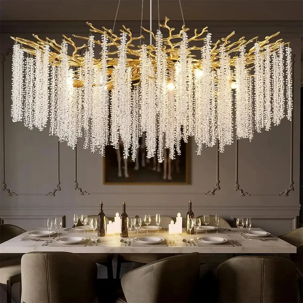 Afralia™ Gold Branch Crystal Chandelier LED for Bedroom Living Dining Room