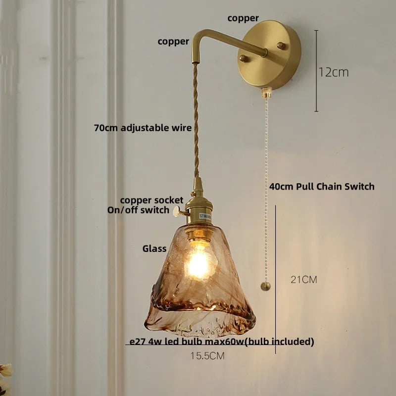 Afralia™ Amber Vintage LED Wall Light Fixture Up Down Rotate Pull Chain Switch