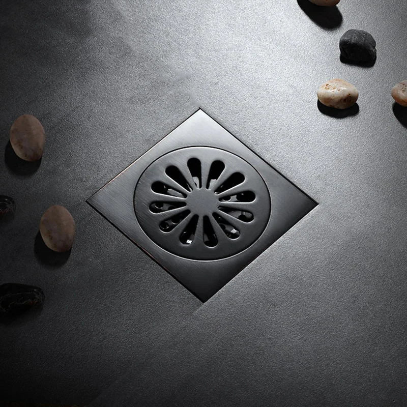 Afralia™ Brass Square Shower Room Floor Drain with Hair Strainer - 10*10cm
