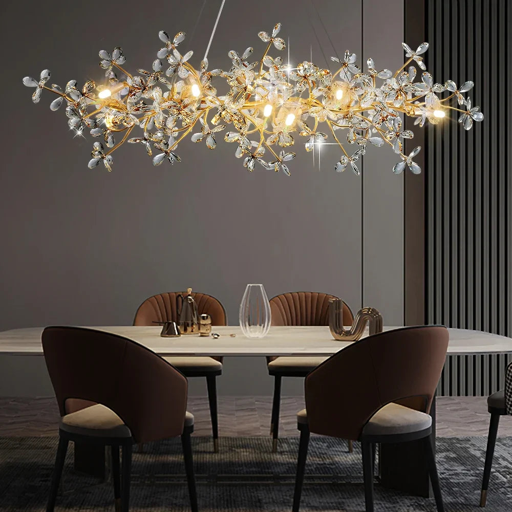 Afralia™ Crystal Flower Chandelier Light for Dining Living Room Bedroom