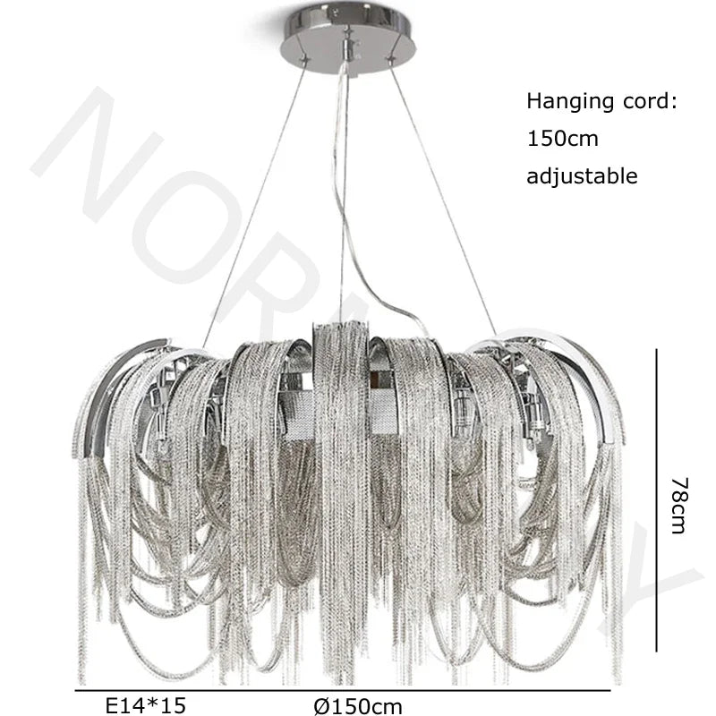 Afralia™ Chrome Tassel LED Chandelier for Living Dining Room Decor - Modern Lustre Design