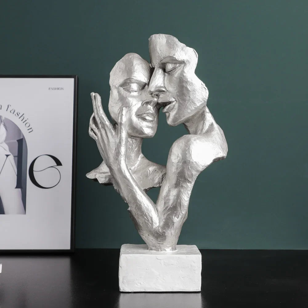 Afralia™ Silver Abstract Face Mask Resin Sculptures | Home Office Decor Statues