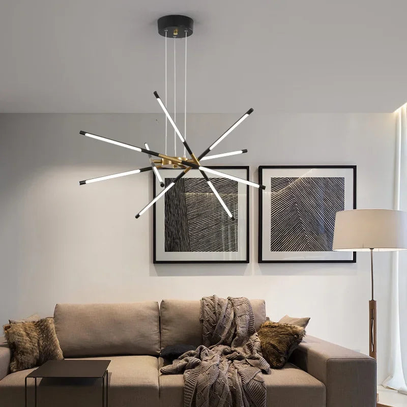 Afralia™ Modern LED Linear Chandelier: Creative Design Ceiling Lamp with Remote for Home Decor