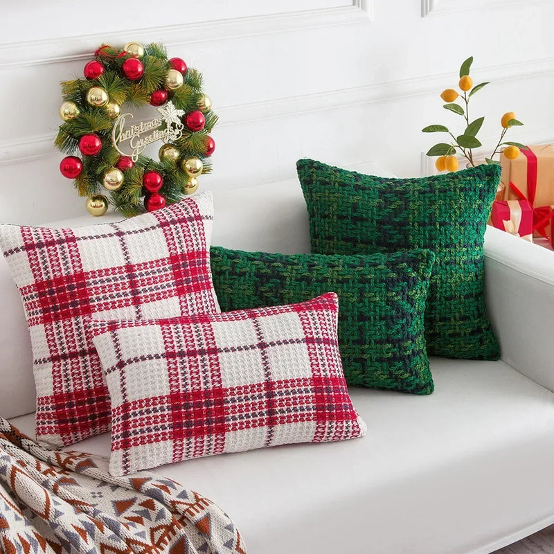 Afralia™ Christmas Plaid Weave Cushion Cover - Festive Decorative Throw Pillow Cover