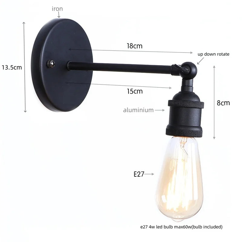 Afralia™ Retro Iron LED Wall Lamp Sconce, Gold Vintage Indoor Luminaire for Bedroom, Cafe