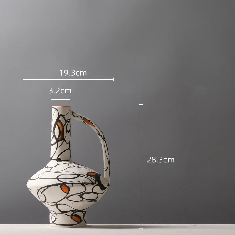 Afralia™ Geometric Graffiti Ceramic Vase with Handles for Home Decor and Floral Arrangements.