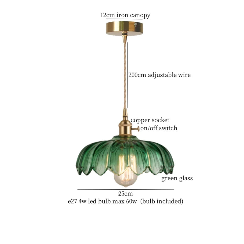 Afralia™ Green Glass LED Pendant Light Fixture - Modern Nordic Hanging Lamp
