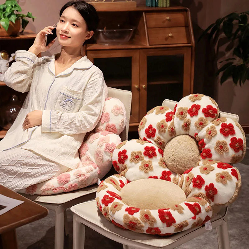 Afralia™ Faux Rabbit Velvet Flower Lamb Wool Cushion | Autumn Winter Warm Backrest
