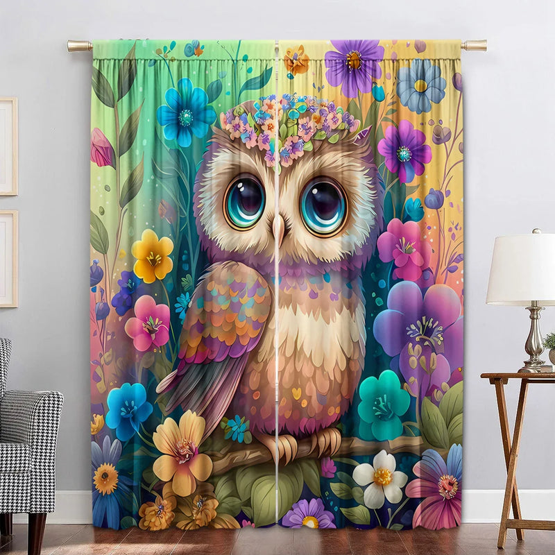 Afralia™ Black Cat Color Owl Modern Printed Curtain Set