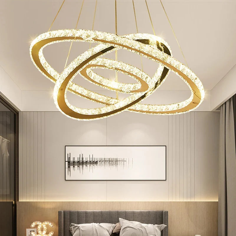 Afralia™ Gold Gloss LED Crystal Ring Chandelier for Modern Luxury Living Room