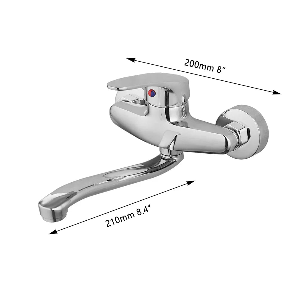 Afralia™ Chrome Bathroom Basin Faucet Wall Mounted Single Handle Hot Cold Mixer