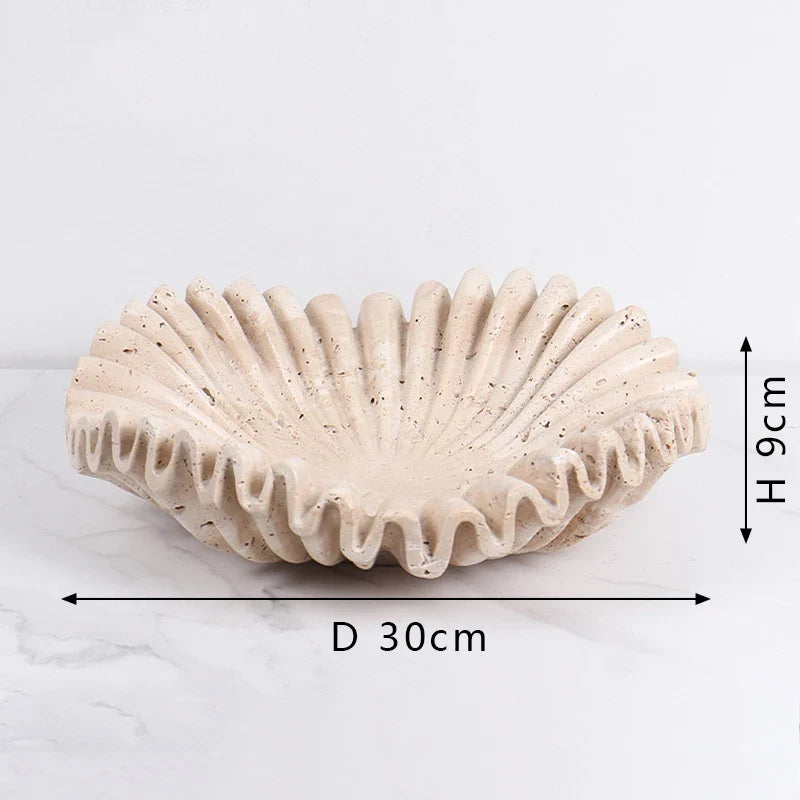 Afralia™ Marble Ruffle Bowl | Travertine Scallop Decorative Tray | Home Fruit & Jewelry Décor