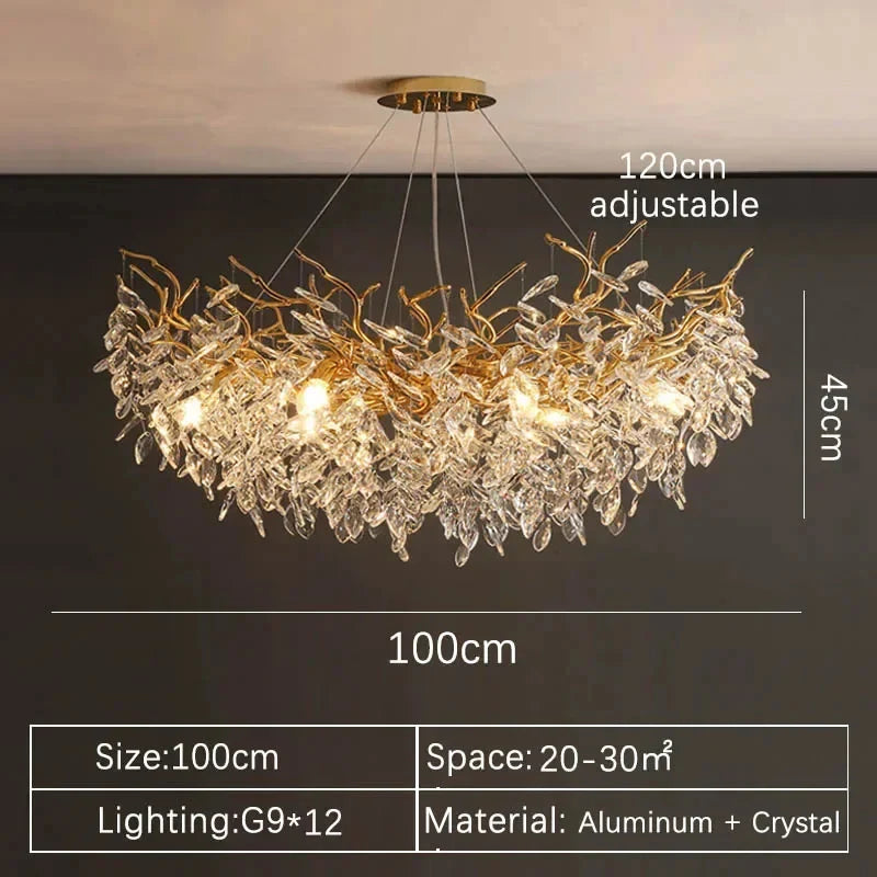 Afralia™ Gold Crystal LED Chandelier for Living Dining Bedroom, Luxury Ceiling Pendant Fixture