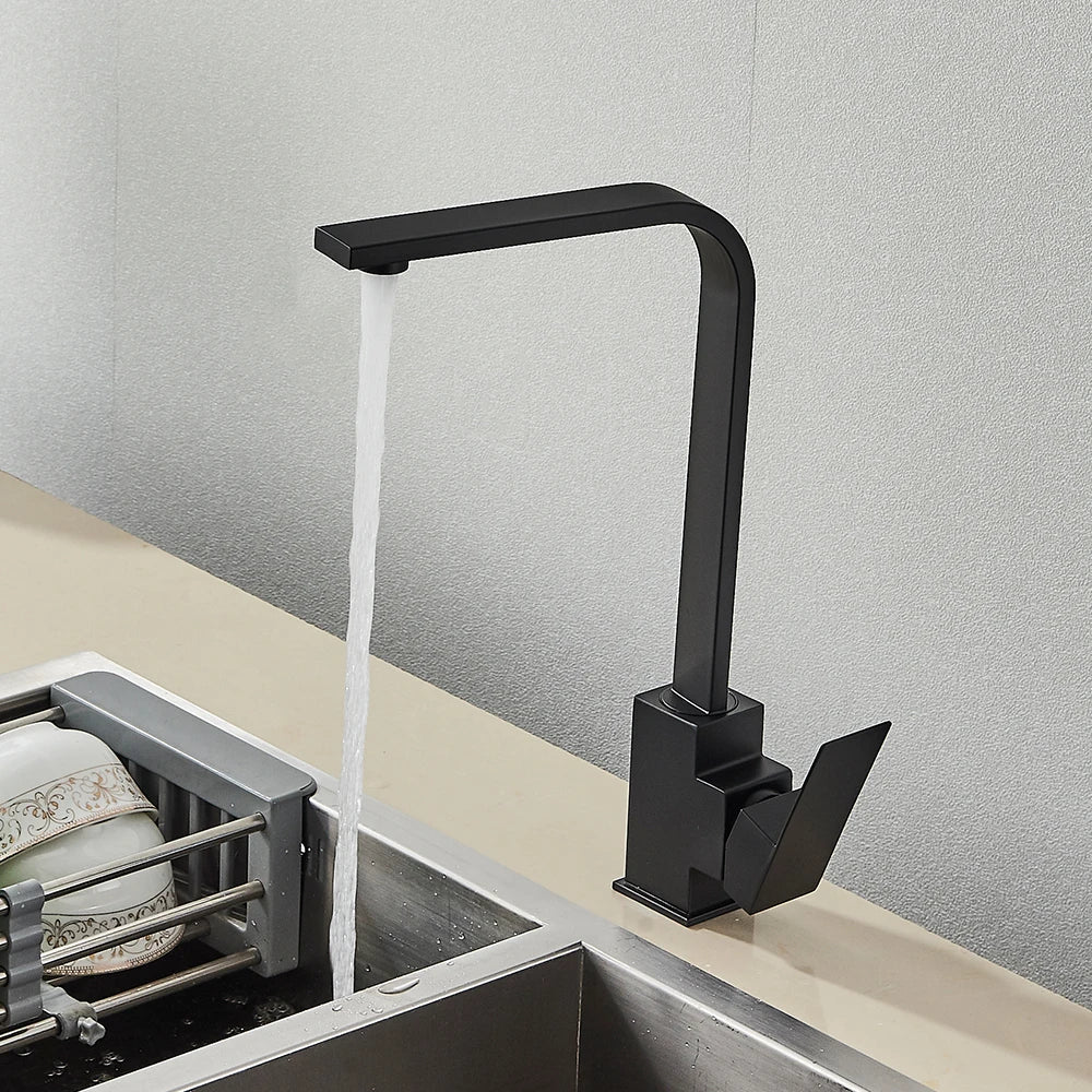 Afralia™ Black Square Kitchen Faucet: Chorme/Gold Hot Cold Mixer Tap 360° Rotation