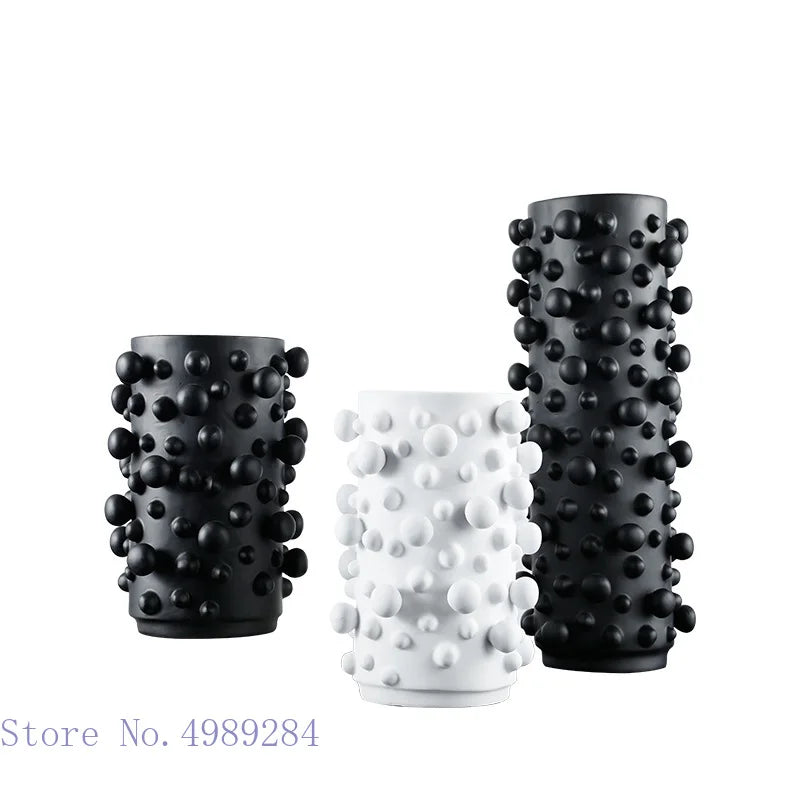 Afralia™ Black White Abstract Dots Resin Vase Irregular Bumps Home Decoration Organizer