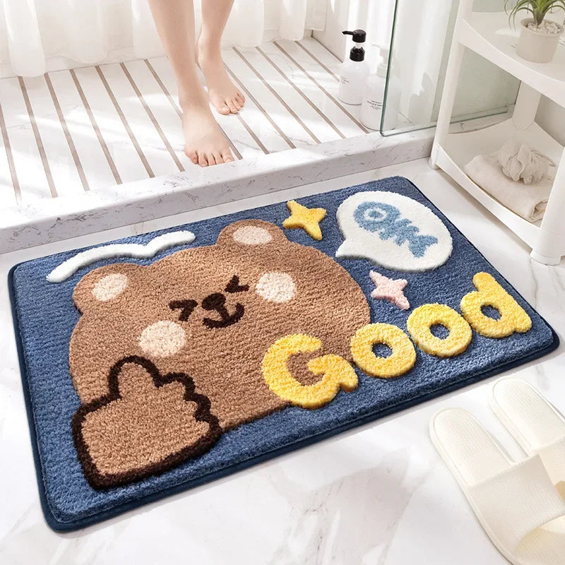 Afralia™ Cartoon Animal Bathroom Carpet - Non-slip Absorbent Soft Bath Rug