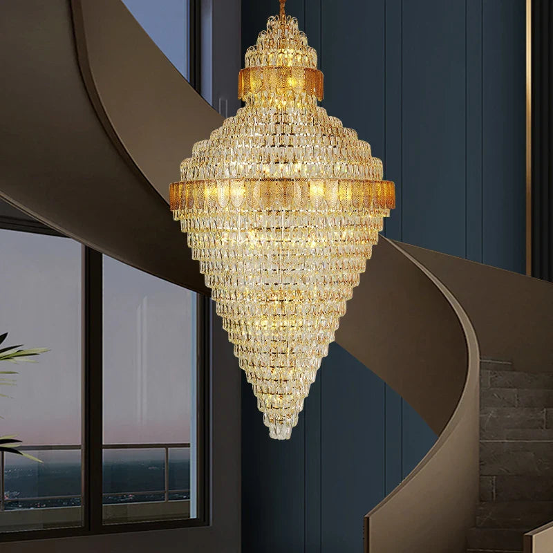 Afralia™ Elegant Duplex Crystal Chandelier Spiral Staircase High Living Room Light