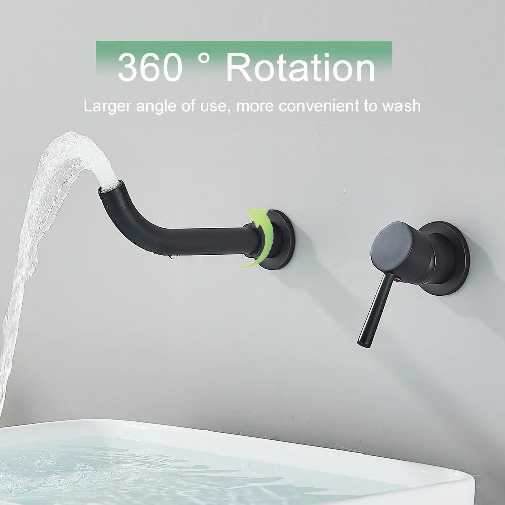 Afralia™ Gold Wall Mounted Basin Faucet with 360° Rotation - Dual Hole Mixer Tap
