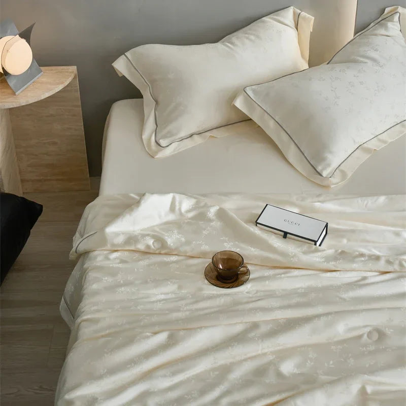 Afralia™ Luxe Lyocell Jacquard Summer Blanket with Mulberry Silk Fill Comforter