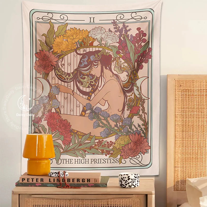 High Priestess Tarot Tapestry Wall Hanging for Witchy Boho Vibes by Afralia™