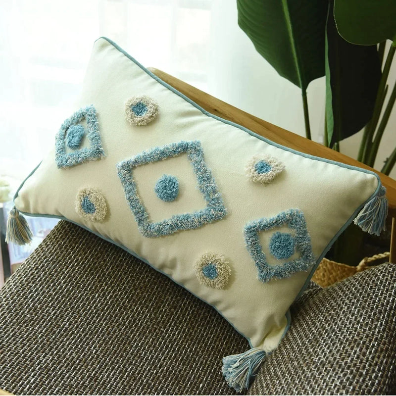 Afralia™ Boho Blue Diamond Moroccan Cushion Cover 45x45cm Home Decor