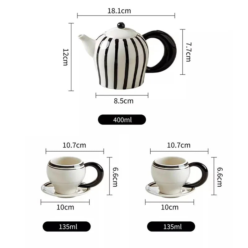 Afralia™ Striped Porcelain Tea Set: Mug, Teapot, Cup & Saucer for Dining Table & Afternoon Tea