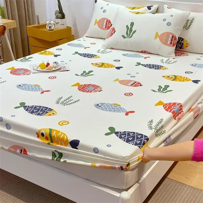 Afralia™ Queen Size Cotton Fitted Sheet Set with Cute Print, Soft and Skin-friendly Bed Cover