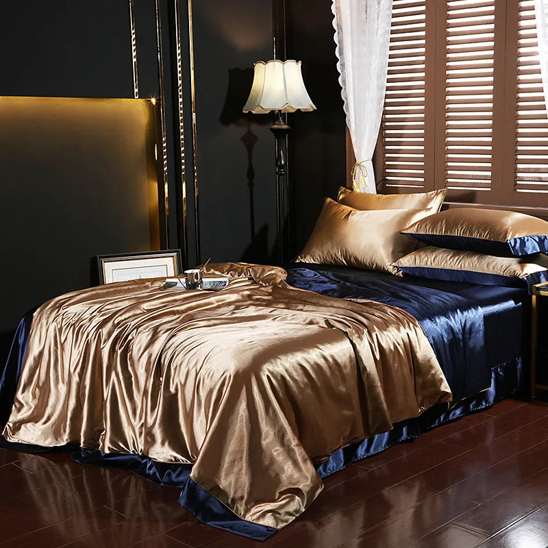 Afralia™ Solid Color Mulberry Silk Bedding Set: Smooth & Cooling Duvet Kit