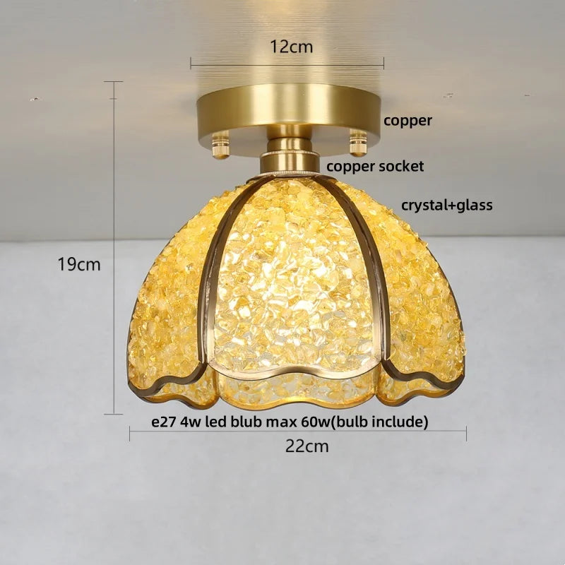 Afralia™ Handcrafted Glass Crystal Copper Ceiling Light Fixture for Dining Bedroom Kitchen
