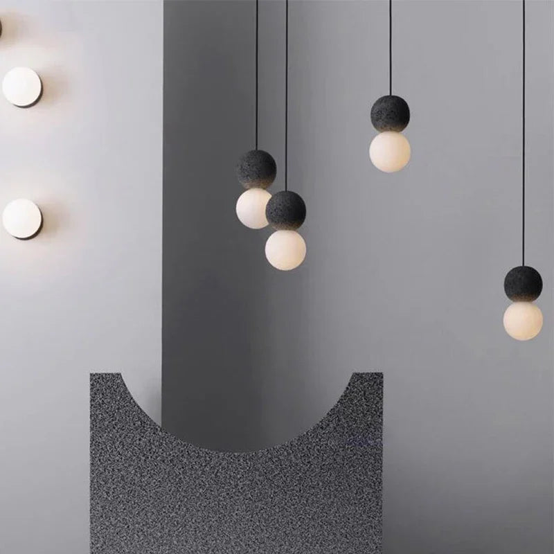 Afralia™ Terrazzo Cement Ball Pendant Light Chandelier