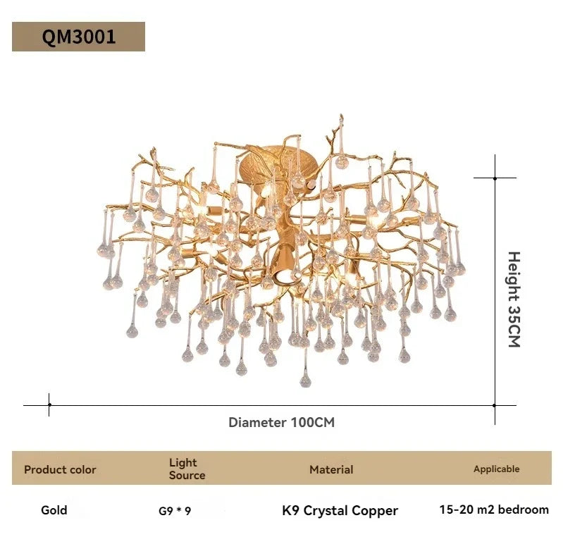 Afralia™ Vintage Copper Ceiling Crystal Chandelier for Dining Kitchen Living Room