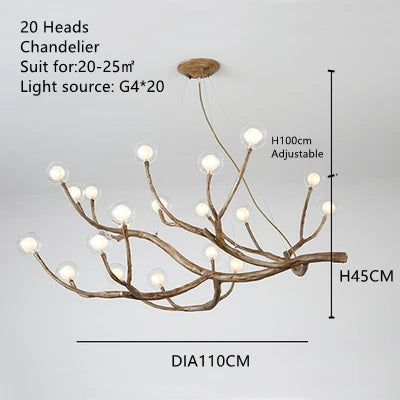Resin Tree Branch Chandelier G4 Bubble Pendant Light by Afralia™ - Retro Glass Hanging Lamp