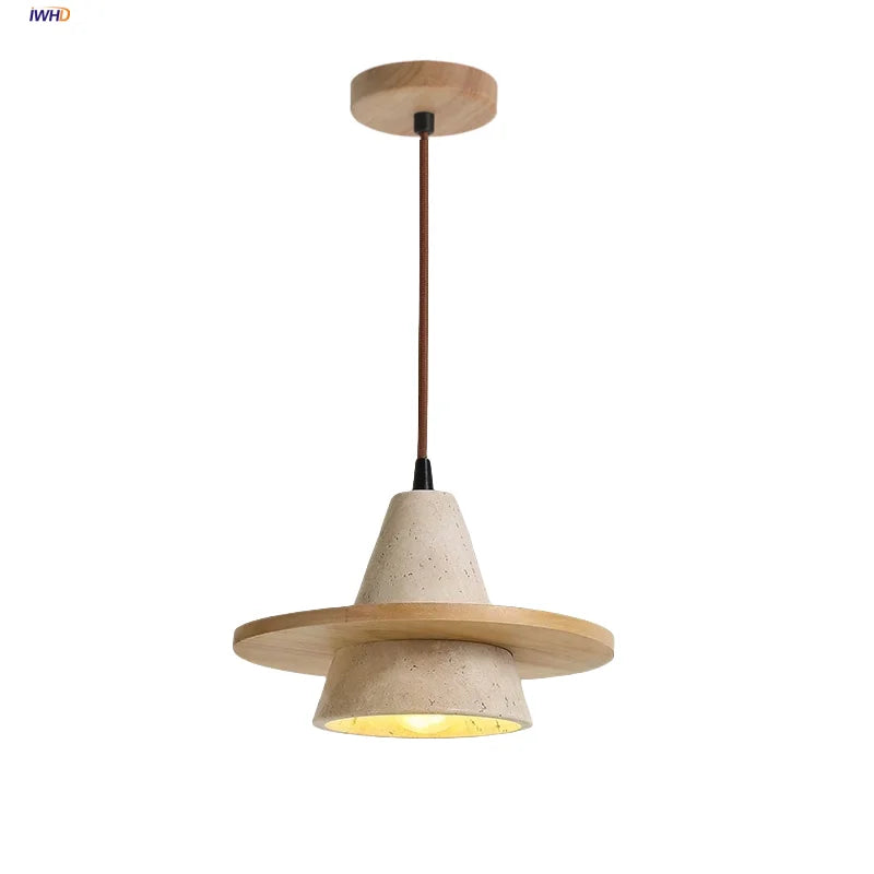 Afralia™ LED Wood Pendant Light Adjustable Yellow Stone Bedroom Coffee Hanging Lamp