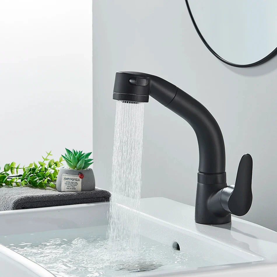 Afralia™ Pull Out Sprayer Basin Faucet Dual Modes Nozzle Bathroom Sink Mixer Taps