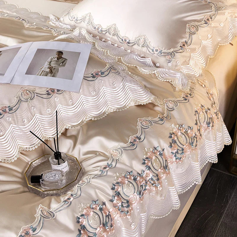 Afralia™ Lace Silk Cotton Luxury French Wedding Bedding Set for Chic Princess Bedrooms