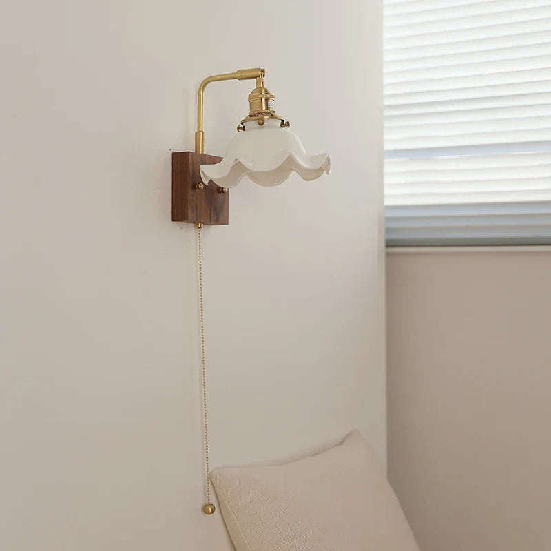 Afralia™ Walnut Brass Ceramic LED Wall Sconce | Modern Nordic Rotatable Stair Light