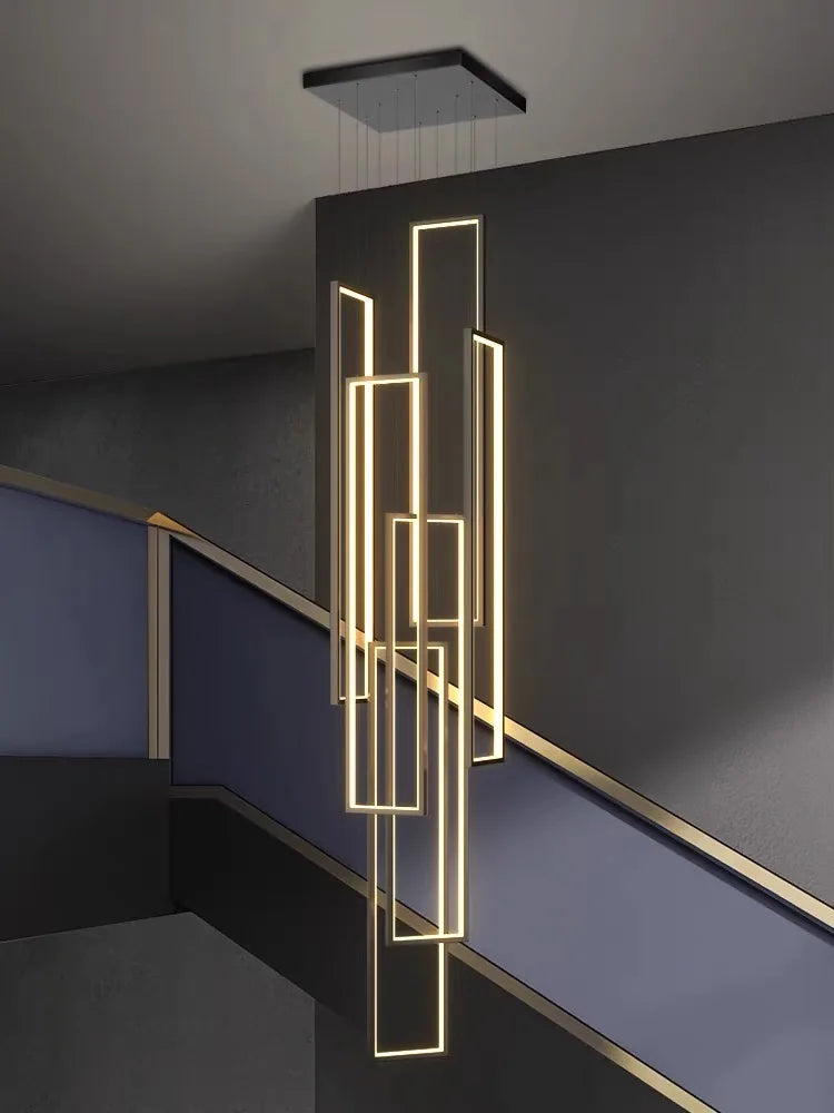 Afralia™ LED Geometry Stair Chandelier - Luxury Nordic Villa Pendant Fixture for Modern Living