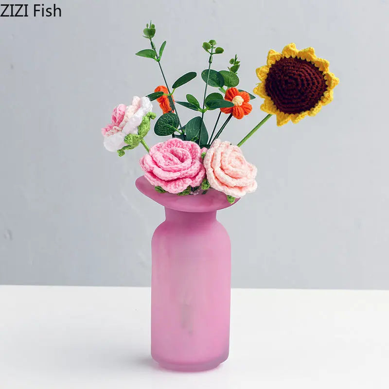 Afralia™ Matte Pink Glass Vase Flowers Arrangement Irregular Bottle Mouth Floral Vase