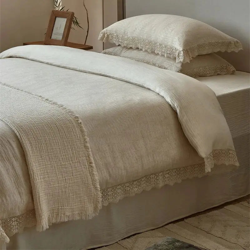 Afralia™ Vintage Lace Jacquard Bedding Set - Duvet Cover, Sheet, Pillowcases